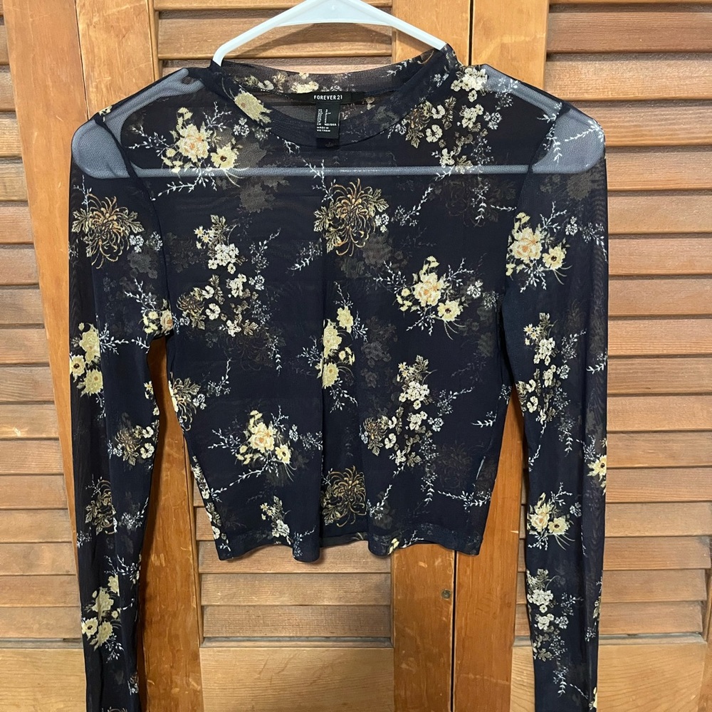 Size small, Forever 21 sheer floral black top